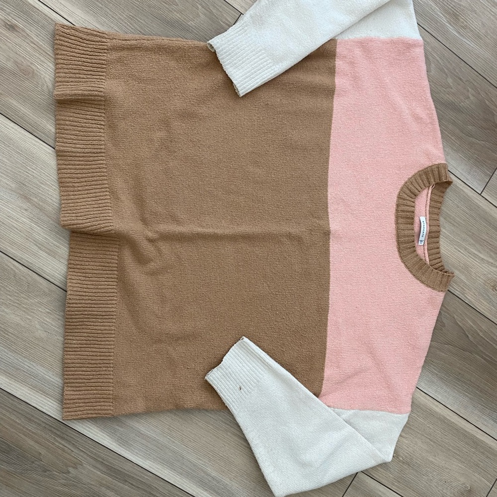 Staccato Pink and Tan Colorblock Sweater